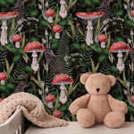 Dark Botanical Wallpaper Fern and Mushroom Wallpaper Peel and Stick and Traditional Wallpaper - D921 - WallTrend