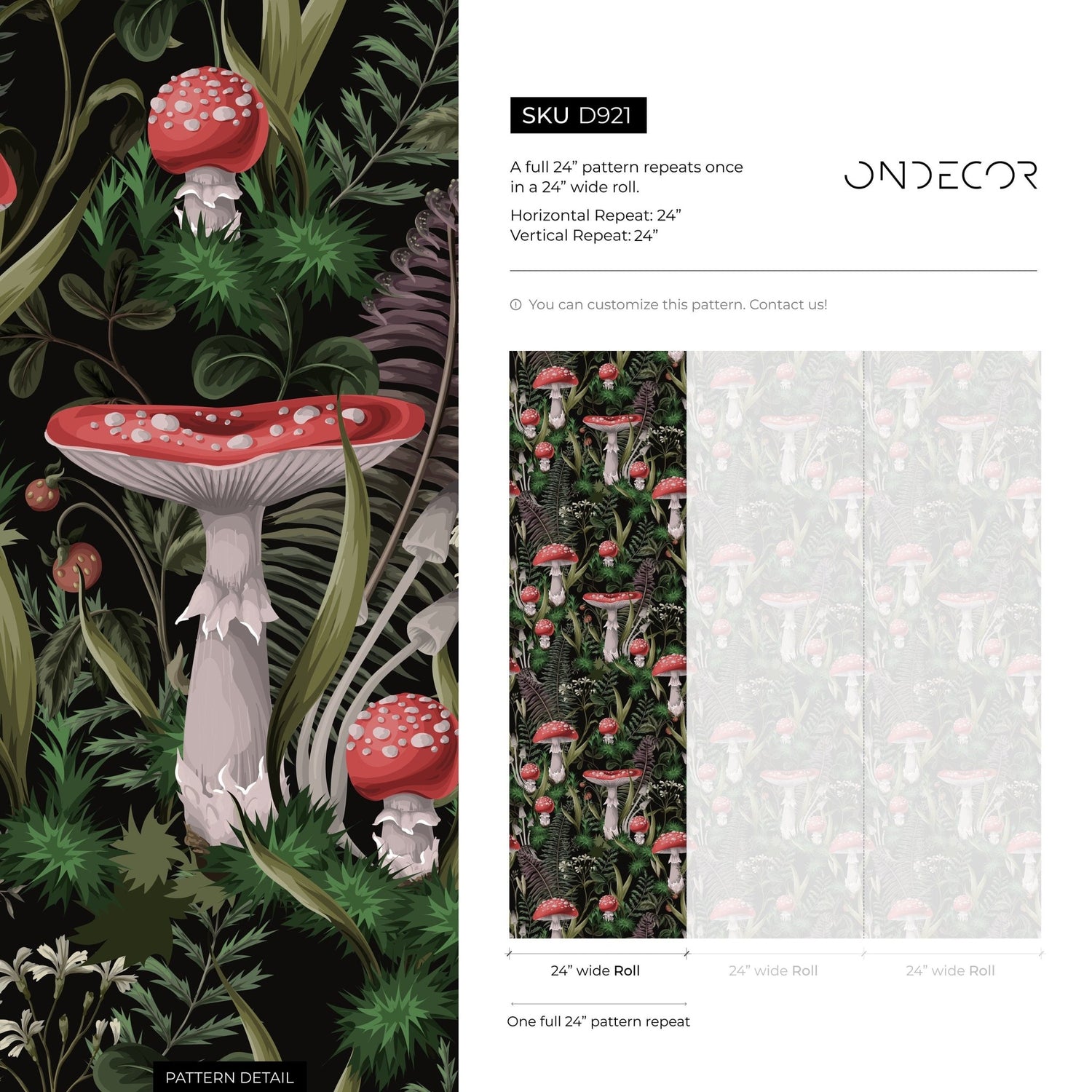 Dark Botanical Wallpaper Fern and Mushroom Wallpaper Peel and Stick and Traditional Wallpaper - D921 - WallTrend