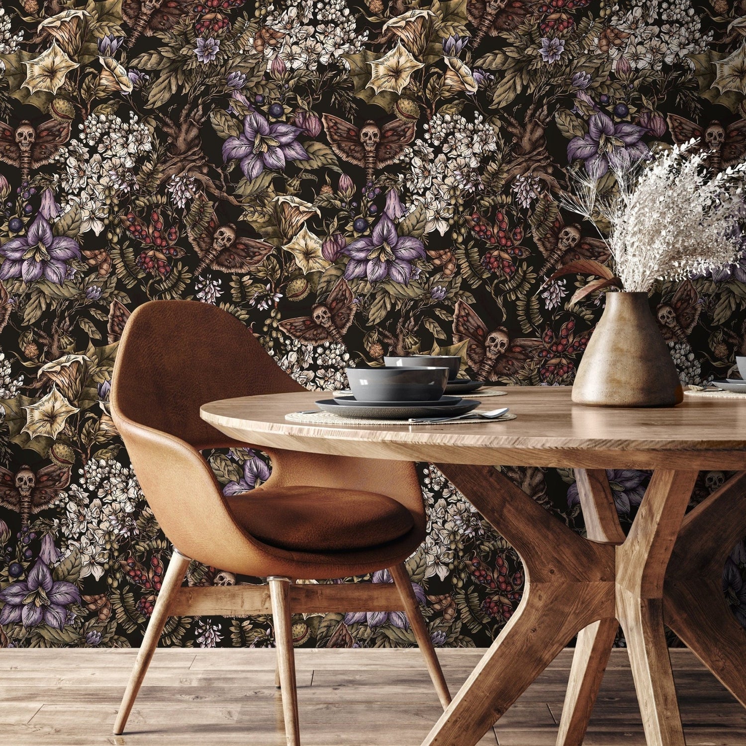 Dark Botanical Wallpaper Gothic Floral Wallpaper Peel and Stick and Traditional Wallpaper - D932 - WallTrend