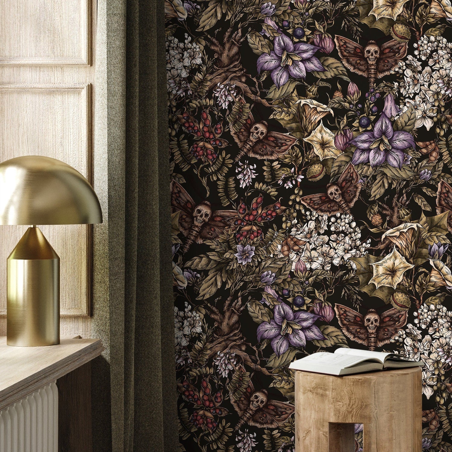 Dark Botanical Wallpaper Gothic Floral Wallpaper Peel and Stick and Traditional Wallpaper - D932 - WallTrend