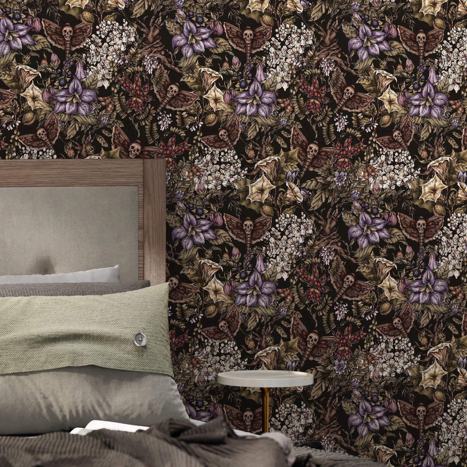 Dark Botanical Wallpaper Gothic Floral Wallpaper Peel and Stick and Traditional Wallpaper - D932 - WallTrend