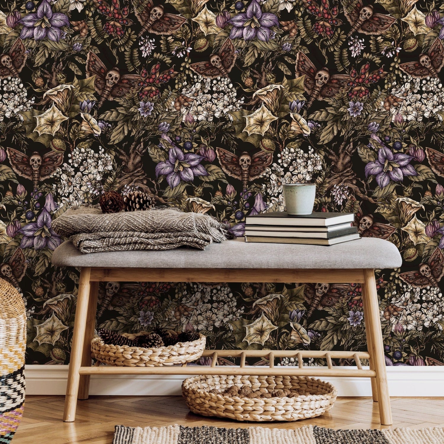 Dark Botanical Wallpaper Gothic Floral Wallpaper Peel and Stick and Traditional Wallpaper - D932 - WallTrend