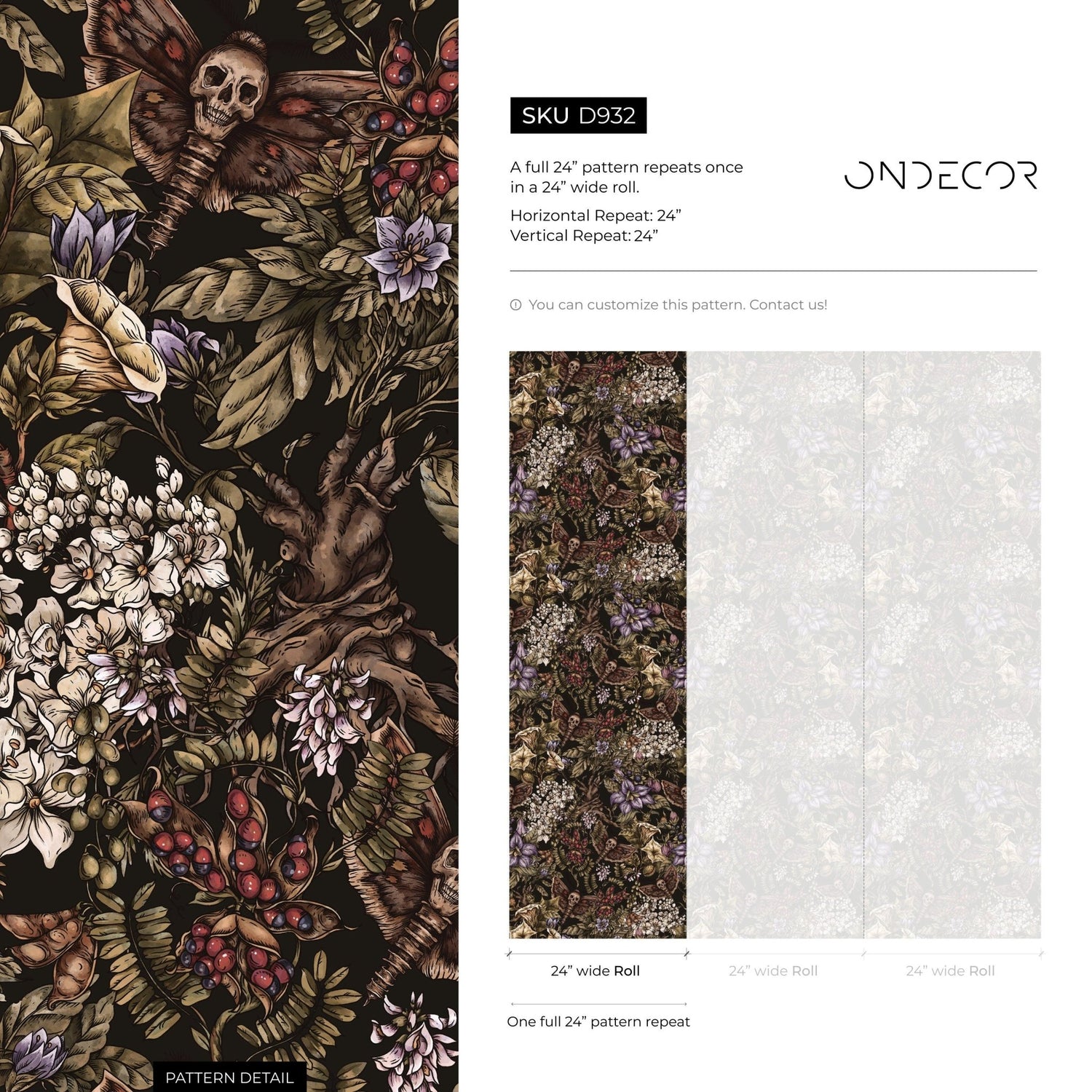 Dark Botanical Wallpaper Gothic Floral Wallpaper Peel and Stick and Traditional Wallpaper - D932 - WallTrend