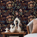 Dark Chinoiserie Wallpaper Dragon and Roses Wallpaper Peel and Stick and Traditional Wallpaper - D879 - WallTrend