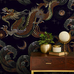 Dark Chinoiserie Wallpaper Vintage Dragon Wallpaper Peel and Stick and Traditional Wallpaper - D877 - WallTrend