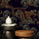 Dark Chinoiserie Wallpaper Vintage Dragon Wallpaper Peel and Stick and Traditional Wallpaper - D877 - WallTrend