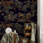 Dark Chinoiserie Wallpaper Vintage Dragon Wallpaper Peel and Stick and Traditional Wallpaper - D877 - WallTrend