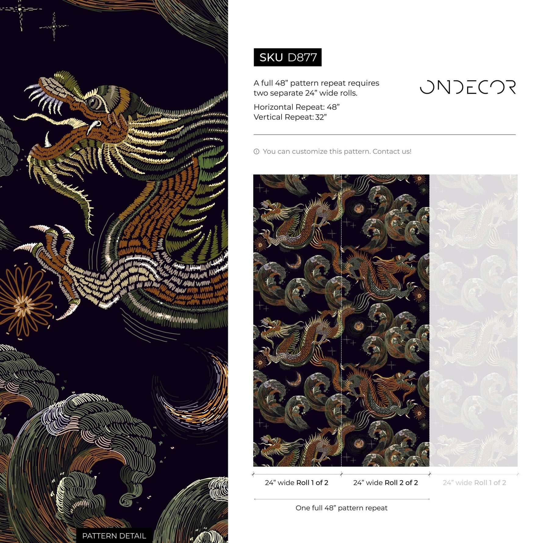 Dark Chinoiserie Wallpaper Vintage Dragon Wallpaper Peel and Stick and Traditional Wallpaper - D877 - WallTrend