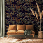 Dark Chinoiserie Wallpaper Vintage Dragon Wallpaper Peel and Stick and Traditional Wallpaper - D877 - WallTrend