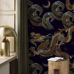 Dark Chinoiserie Wallpaper Vintage Dragon Wallpaper Peel and Stick and Traditional Wallpaper - D877 - WallTrend