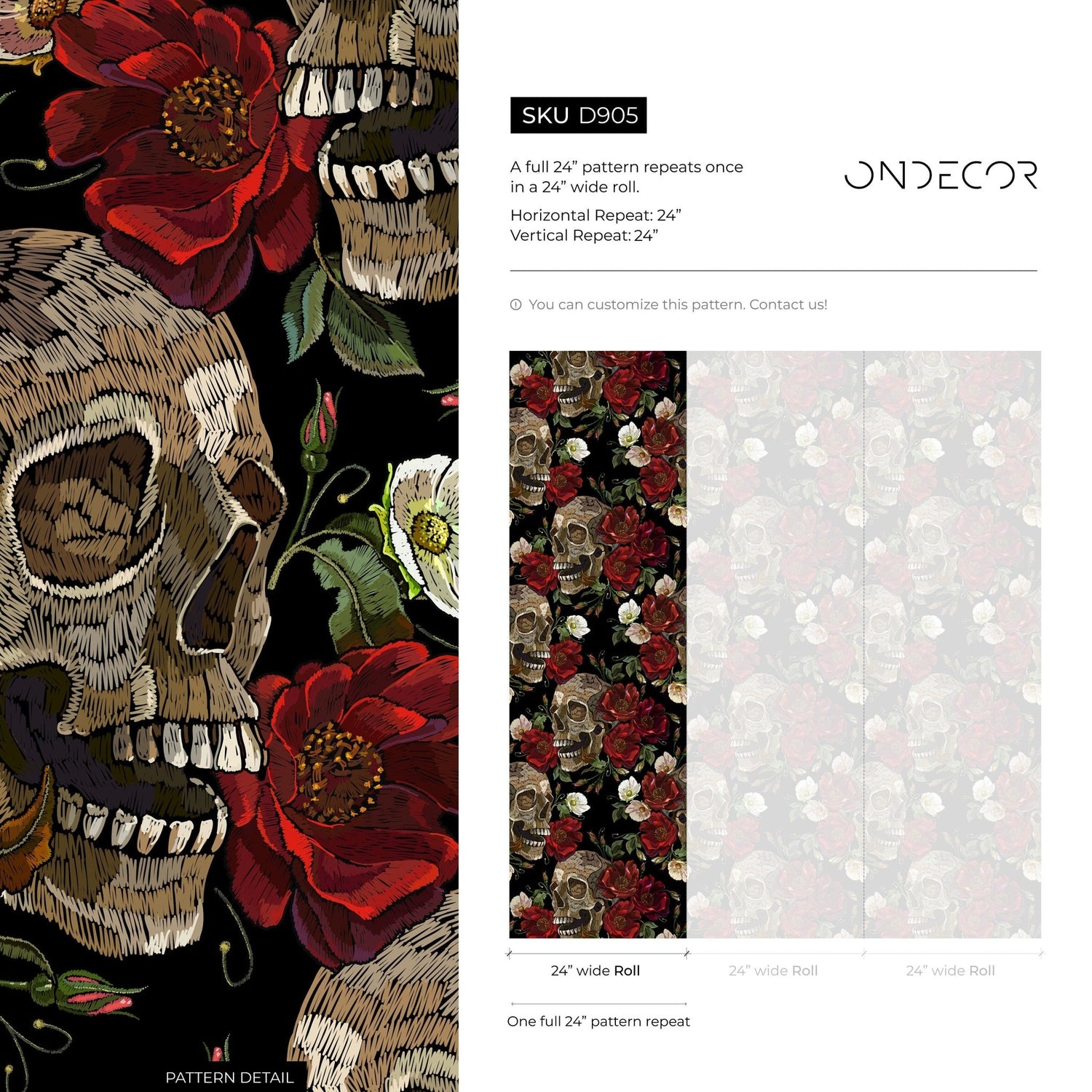 Dark Floral and Skull Wallpaper Maximalist Wallpaper Peel and Stick and Traditional Wallpaper - D905 - WallTrend