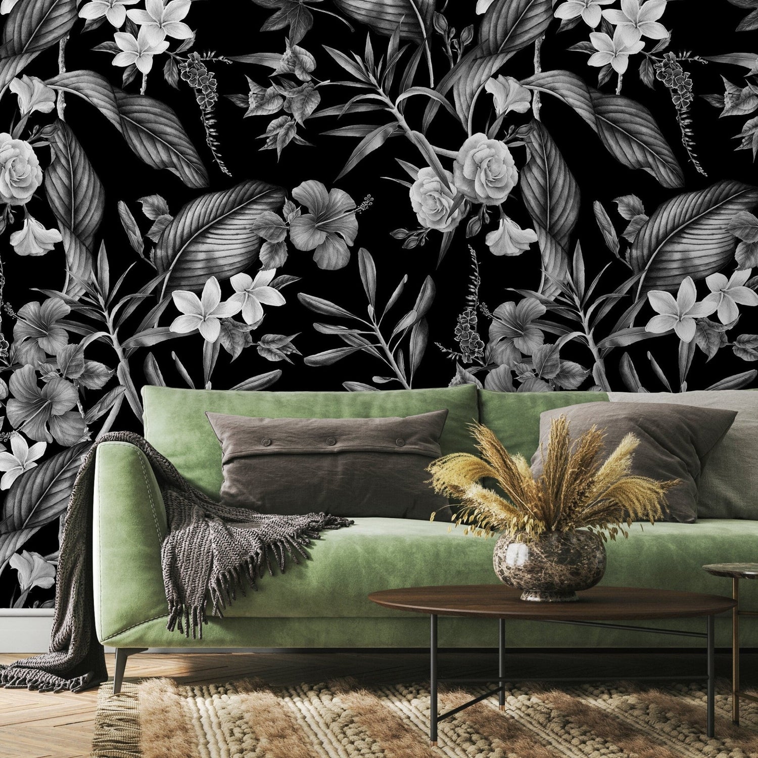 Dark Floral Botanical Wallpaper Vintage Wallpaper Peel and Stick and Traditional Wallpaper - A382 - WallTrend