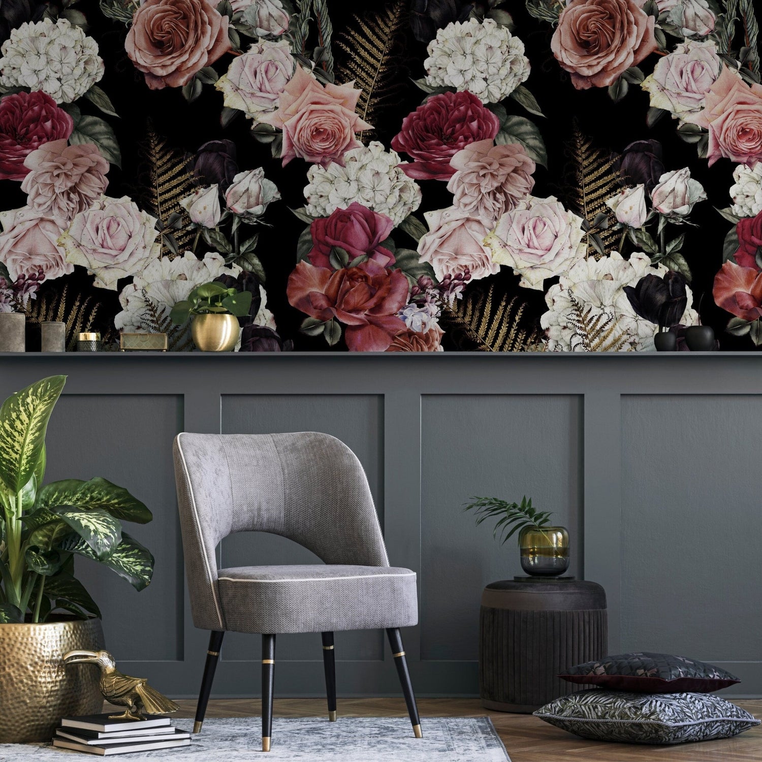 Dark Floral Elegance Wallpaper - B169 - WallTrend