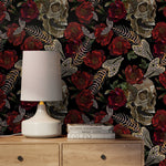 Dark Floral Wallpaper Fish Skeleton and Skull Wallpaper Peel and Stick and Traditional Wallpaper - D914 - WallTrend