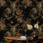 Dark Floral Wallpaper Goat Skull Wallpaper Peel and Stick and Traditional Wallpaper - D888 - WallTrend