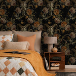 Dark Floral Wallpaper Goat Skull Wallpaper Peel and Stick and Traditional Wallpaper - D888 - WallTrend