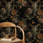 Dark Floral Wallpaper Goat Skull Wallpaper Peel and Stick and Traditional Wallpaper - D888 - WallTrend