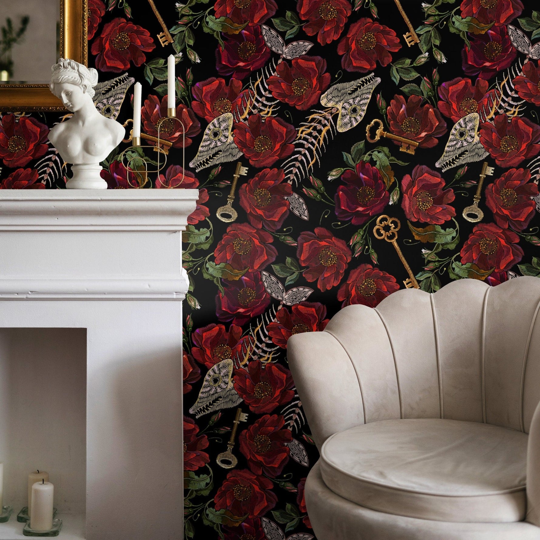 Dark Floral Wallpaper Gothic Maximalist Wallpaper Peel and Stick and Traditional Wallpaper - D918 - WallTrend