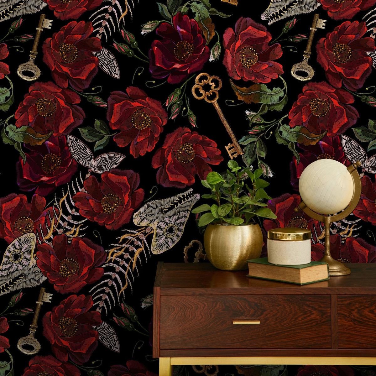 Dark Floral Wallpaper Gothic Maximalist Wallpaper Peel and Stick and Traditional Wallpaper - D918 - WallTrend