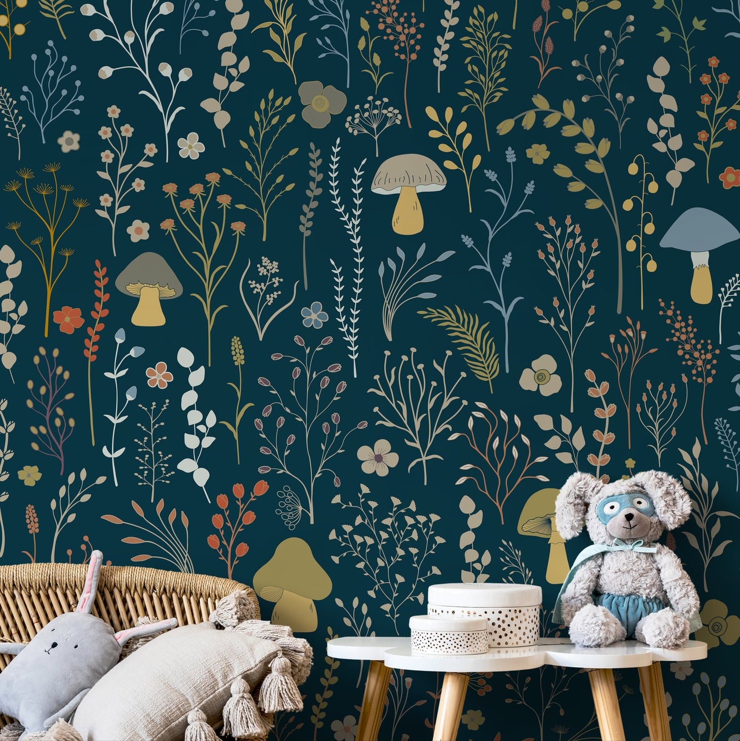 Dark Floral Wallpaper Leaf and Mushroom Wallpaper Peel and Stick and Traditional Wallpaper - D911 - WallTrend