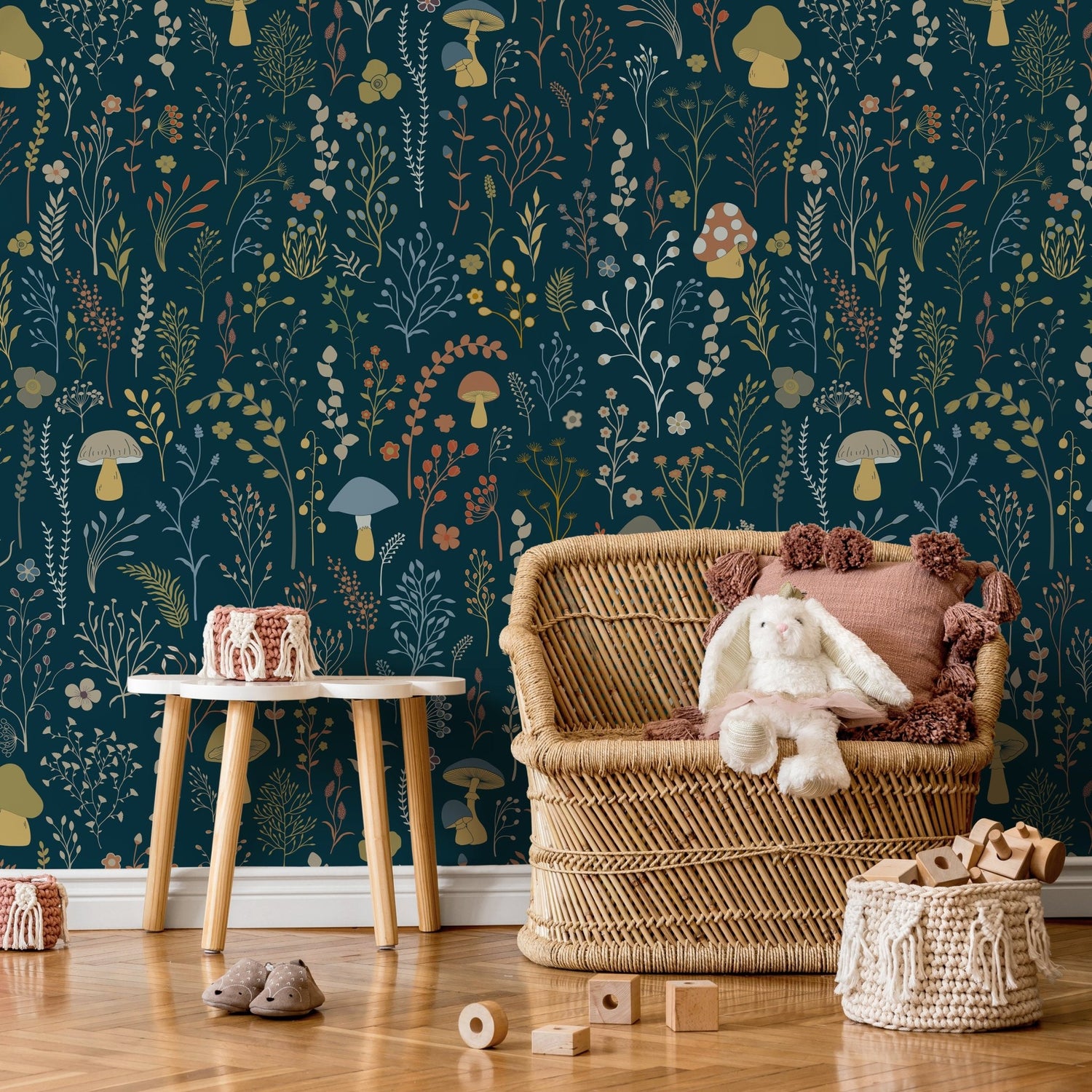 Dark Floral Wallpaper Leaf and Mushroom Wallpaper Peel and Stick and Traditional Wallpaper - D911 - WallTrend