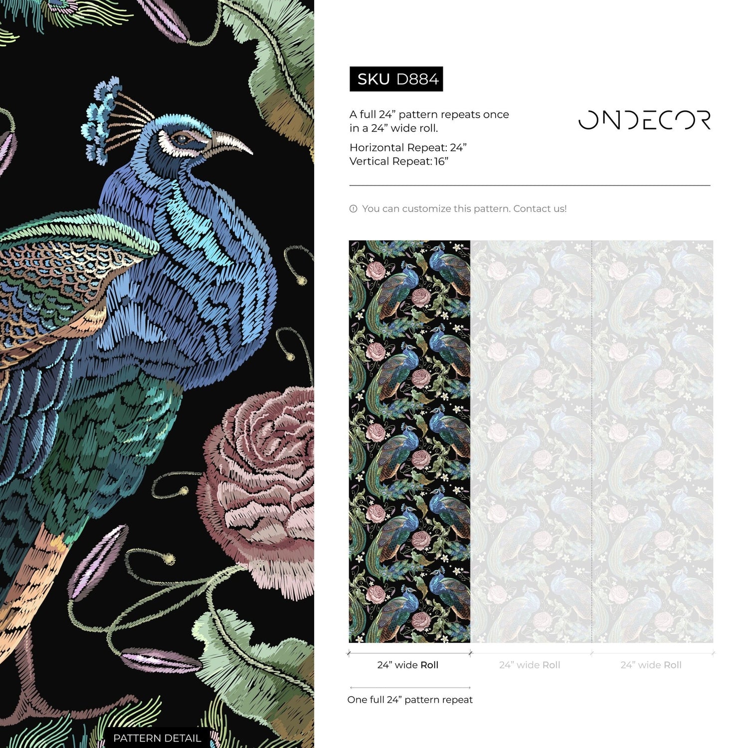 Dark Floral Wallpaper Peacock Wallpaper Peel and Stick and Traditional Wallpaper - D884 - WallTrend