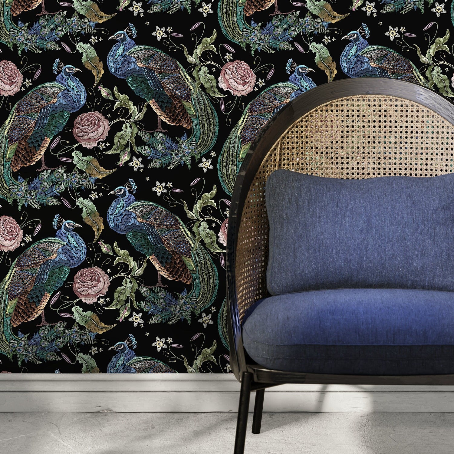 Dark Floral Wallpaper Peacock Wallpaper Peel and Stick and Traditional Wallpaper - D884 - WallTrend