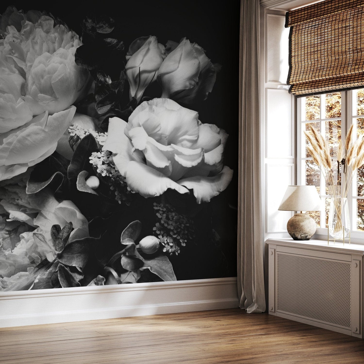 Dark Floral Wallpaper Peony Wallpaper Floral Mural Peel and Stick and Traditional Wallpaper - A557 - WallTrend