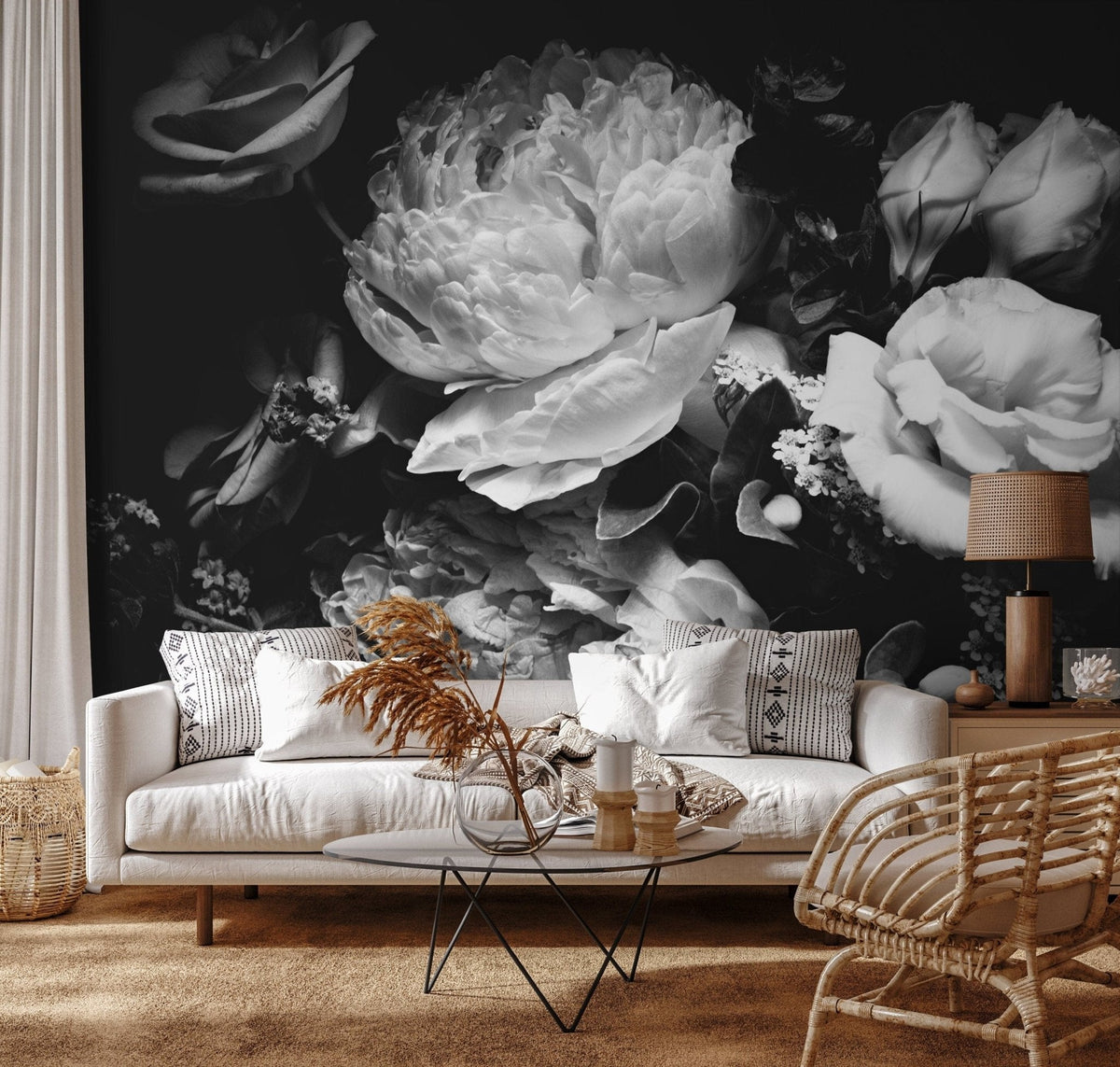 Dark Floral Wallpaper Peony Wallpaper Floral Mural Peel and Stick and Traditional Wallpaper - A557 - WallTrend