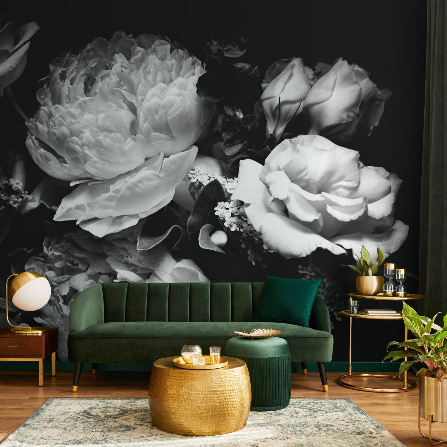 Dark Floral Wallpaper Peony Wallpaper Floral Mural Peel and Stick and Traditional Wallpaper - A557 - WallTrend