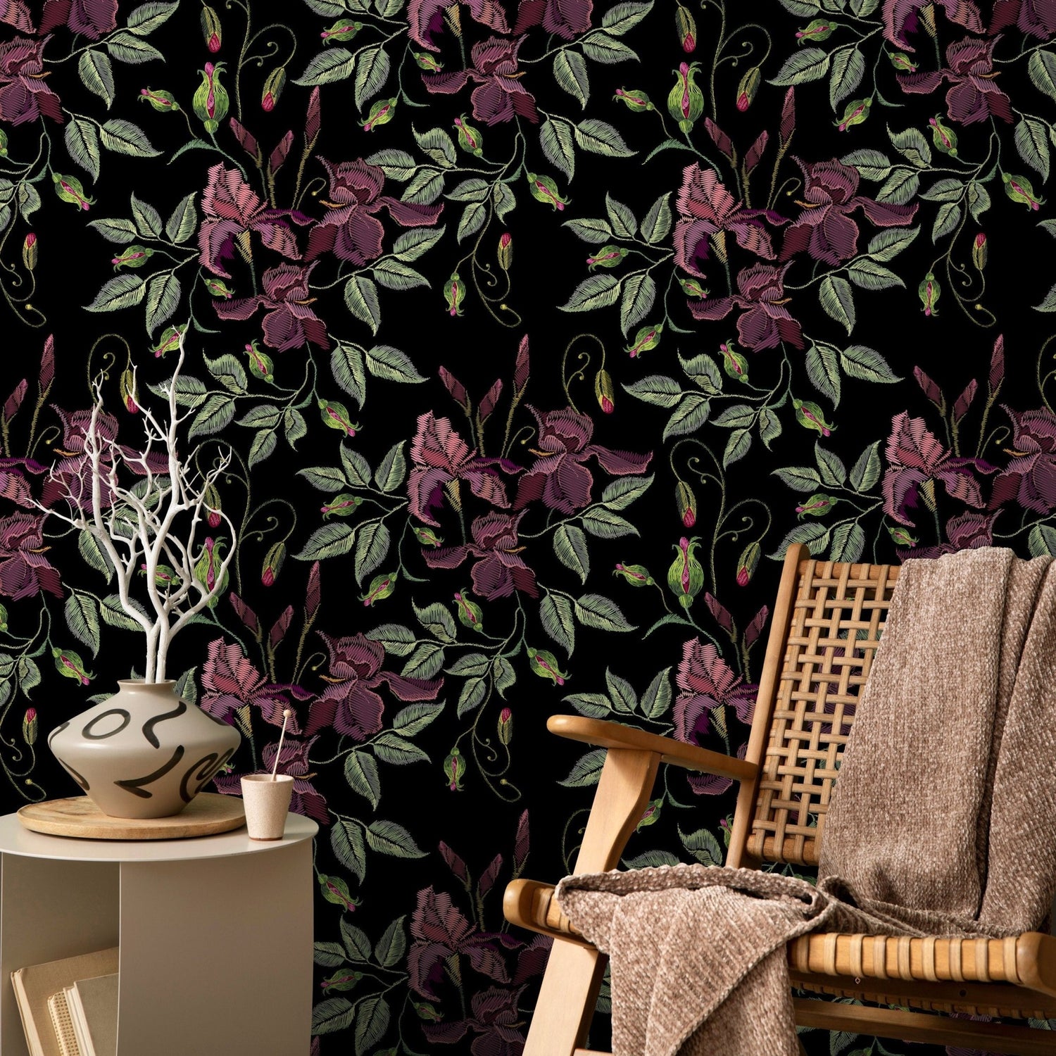 Dark Floral Wallpaper Vintage Garden Wallpaper Peel and Stick and Traditional Wallpaper - D868 - WallTrend