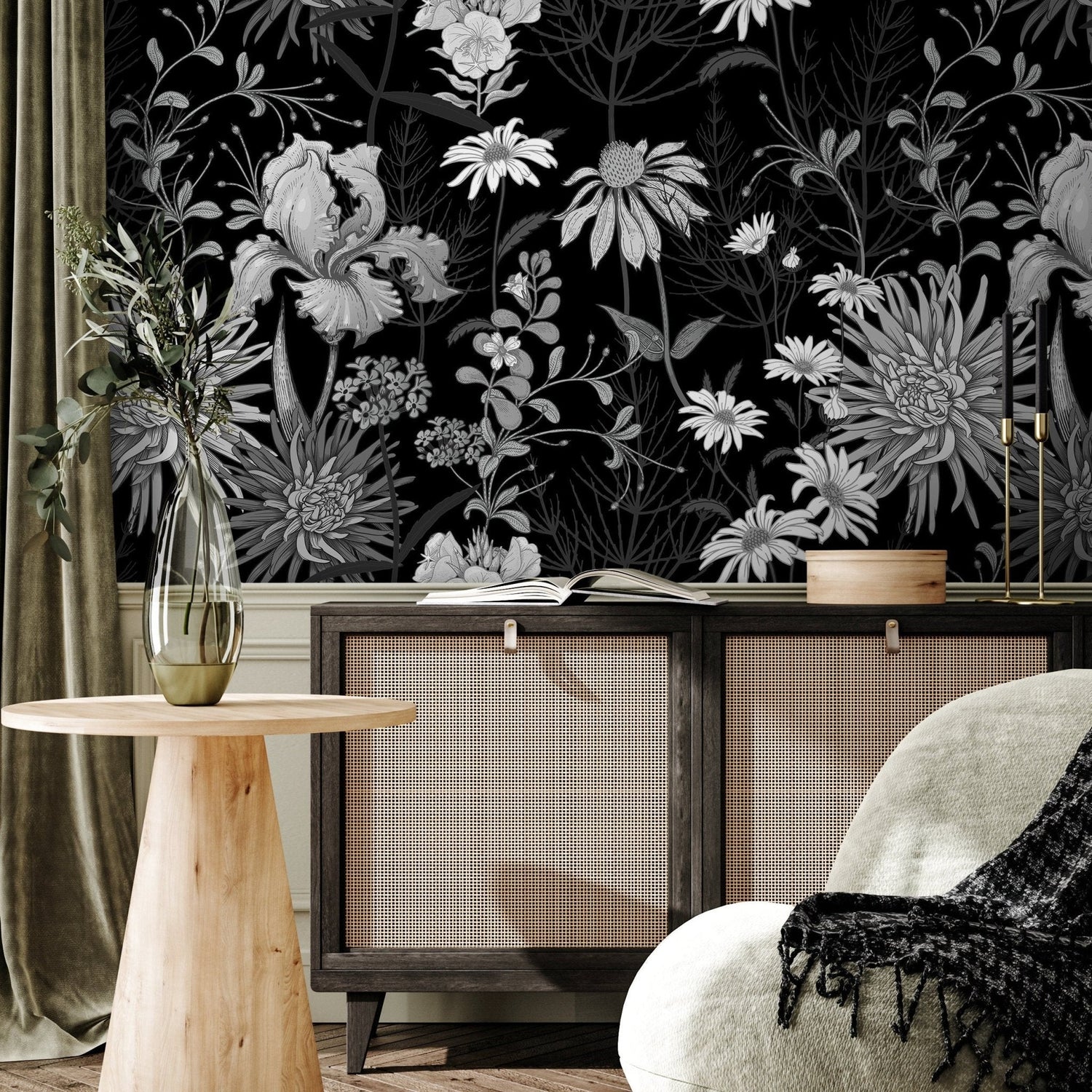 Dark Floral Wallpaper Vintage Wallpaper Peel and Stick and Traditional Wallpaper - A915 - WallTrend
