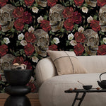 Dark Garden Wallpaper Skulls and Roses Wallpaper Peel and Stick and Traditional Wallpaper - D907 - WallTrend