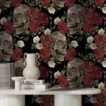 Dark Garden Wallpaper Skulls and Roses Wallpaper Peel and Stick and Traditional Wallpaper - D907 - WallTrend