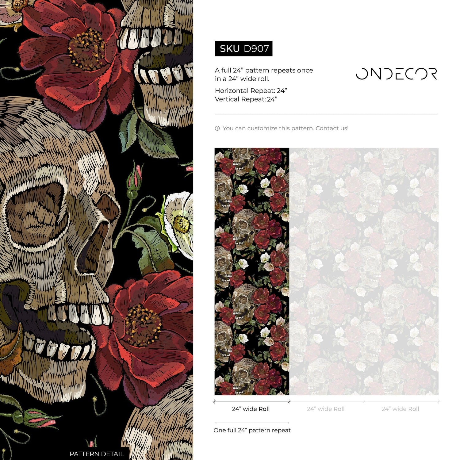 Dark Garden Wallpaper Skulls and Roses Wallpaper Peel and Stick and Traditional Wallpaper - D907 - WallTrend