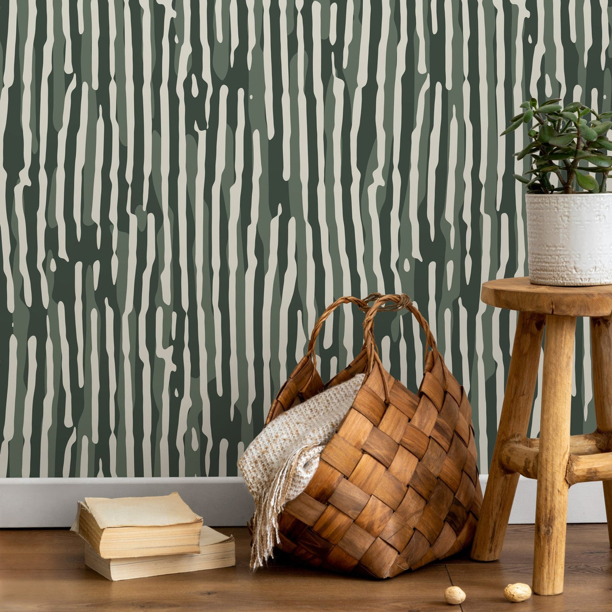 Dark Green Abstract Art Wallpaper Contemporary Wallpaper Peel and Stick and Traditional Wallpaper - D746 - WallTrend