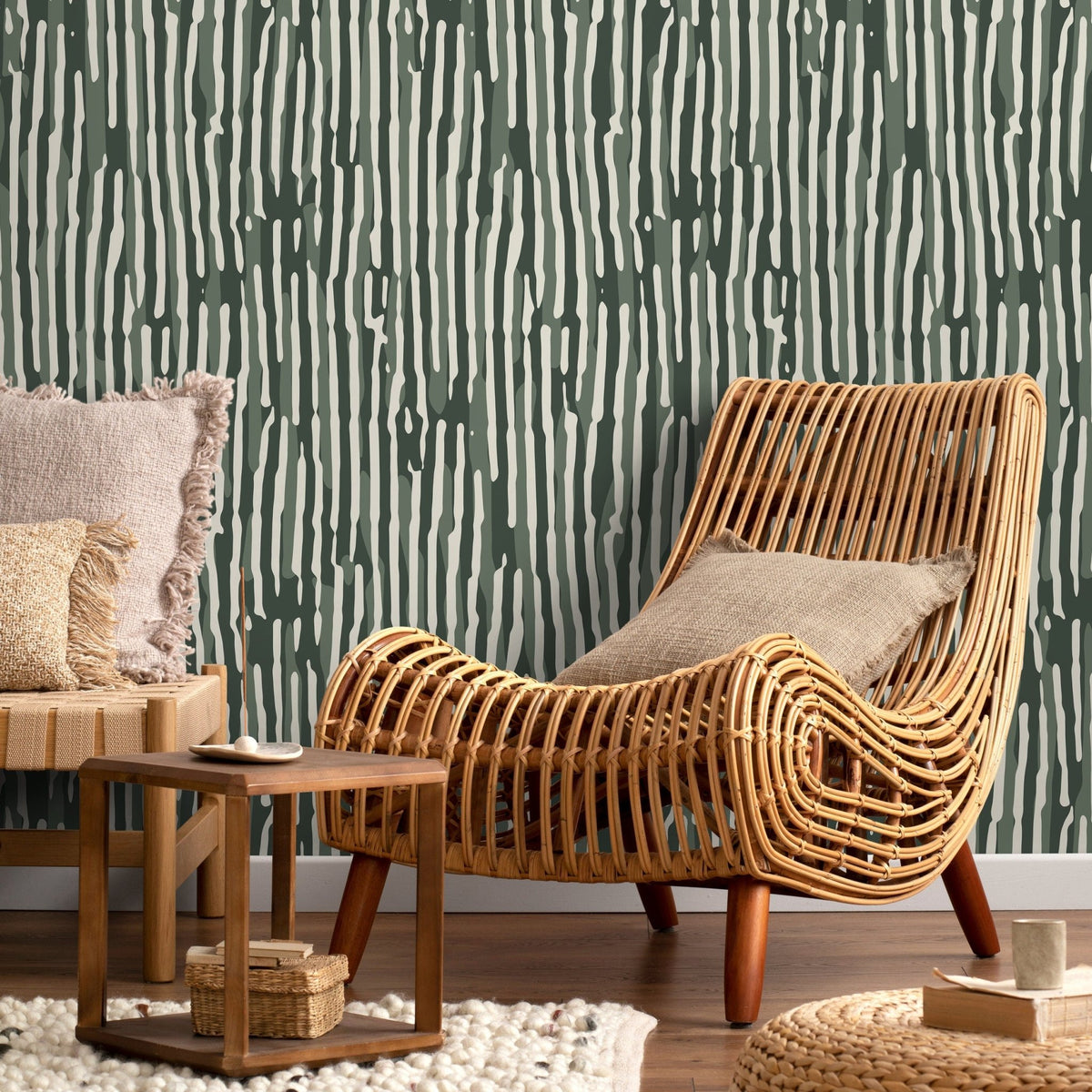 Dark Green Abstract Art Wallpaper Contemporary Wallpaper Peel and Stick and Traditional Wallpaper - D746 - WallTrend