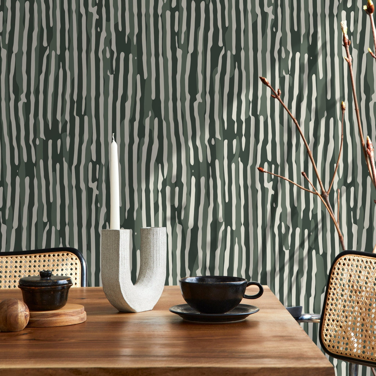 Dark Green Abstract Art Wallpaper Contemporary Wallpaper Peel and Stick and Traditional Wallpaper - D746 - WallTrend