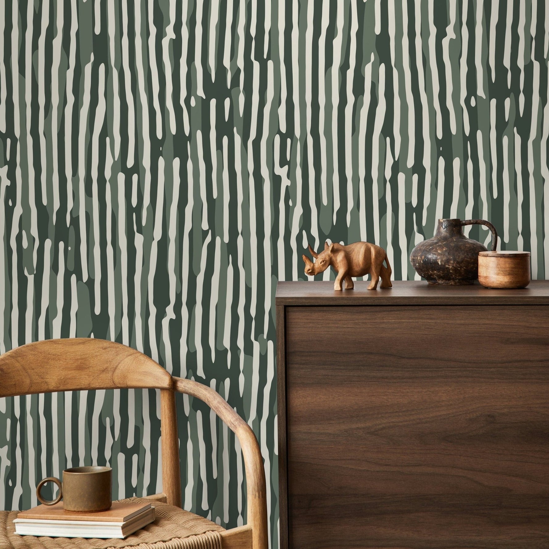 Dark Green Abstract Art Wallpaper Contemporary Wallpaper Peel and Stick and Traditional Wallpaper - D746 - WallTrend