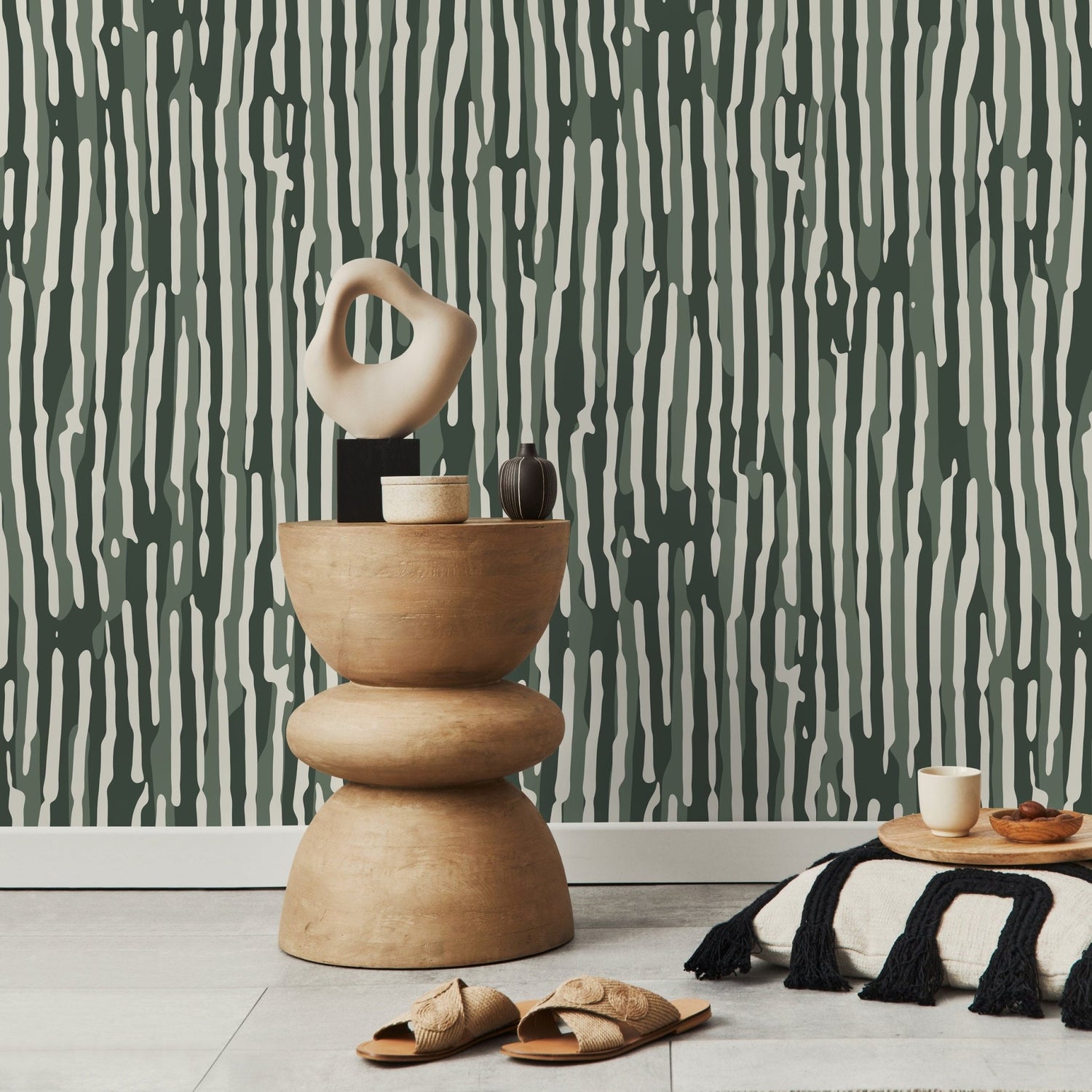 Dark Green Abstract Art Wallpaper Contemporary Wallpaper Peel and Stick and Traditional Wallpaper - D746 - WallTrend