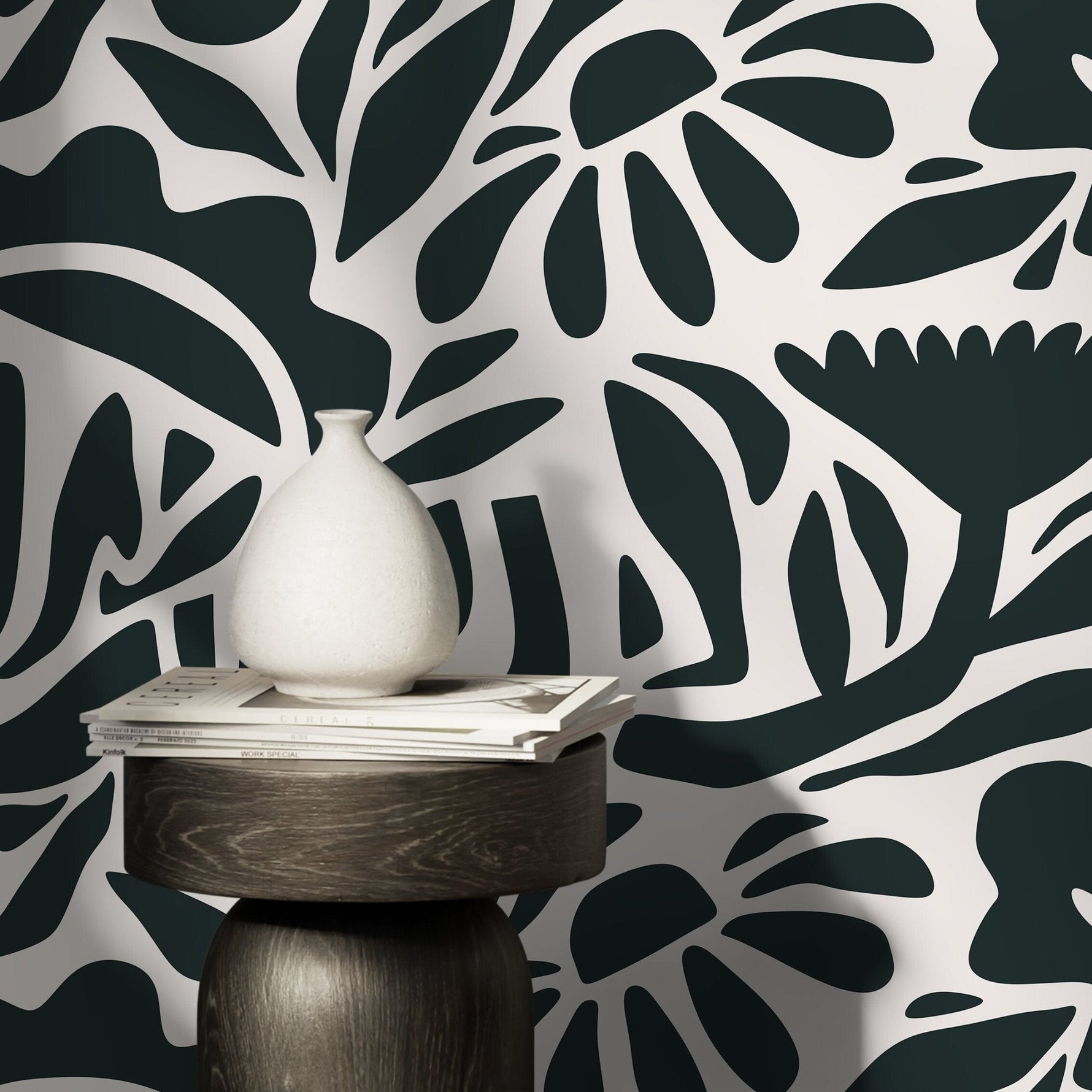 Dark Green Abstract Wallpaper Boho Floral Wallpaper Peel and Stick and Traditional Wallpaper - D675 - WallTrend