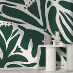 Dark Green Floral Mural Abstract Wallpaper Peel and Stick and Traditional Wallpaper - D705 - WallTrend