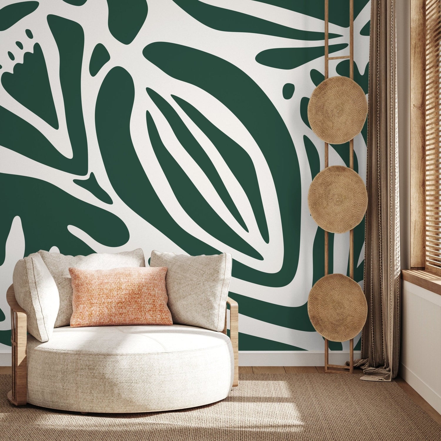 Dark Green Floral Mural Abstract Wallpaper Peel and Stick and Traditional Wallpaper - D705 - WallTrend