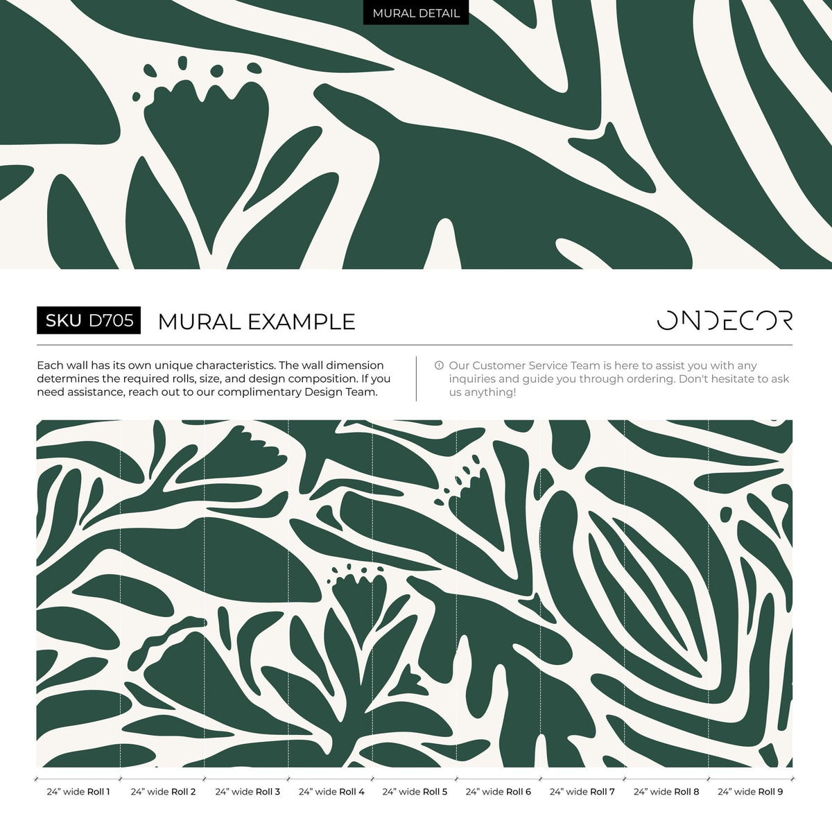 Dark Green Floral Mural Abstract Wallpaper Peel and Stick and Traditional Wallpaper - D705 - WallTrend