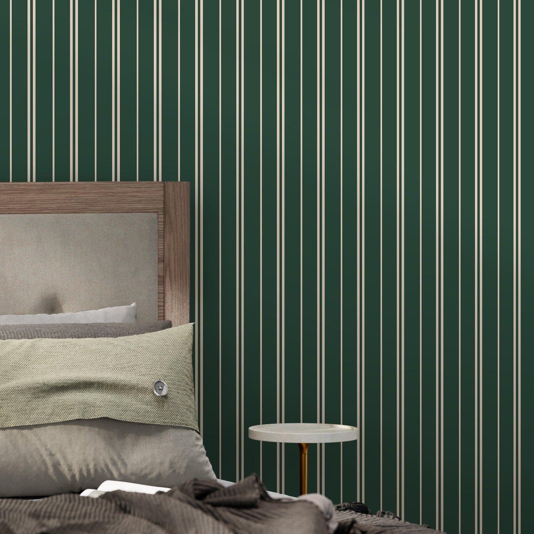 Dark Green Lines Wallpaper Striped Wallpaper Peel and Stick and Traditional Wallpaper - D769 - WallTrend