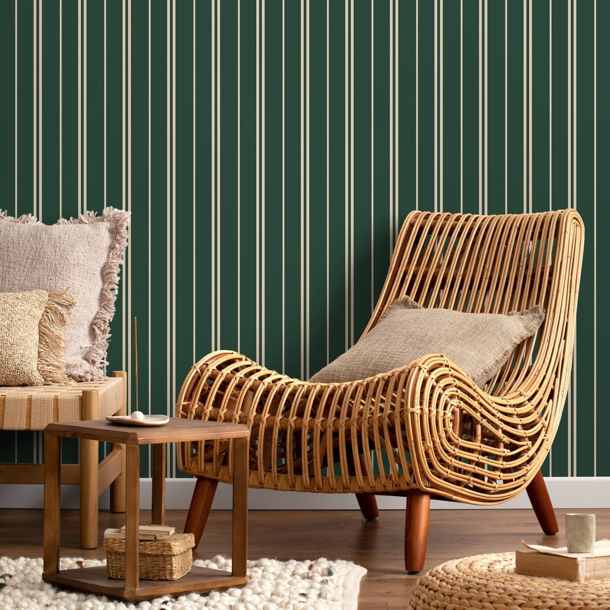 Dark Green Lines Wallpaper Striped Wallpaper Peel and Stick and Traditional Wallpaper - D769 - WallTrend