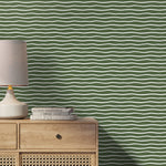 Dark Green Minimalist Lines Wallpaper Boho Wallpaper Peel and Stick and Traditional Wallpaper - D750 - WallTrend