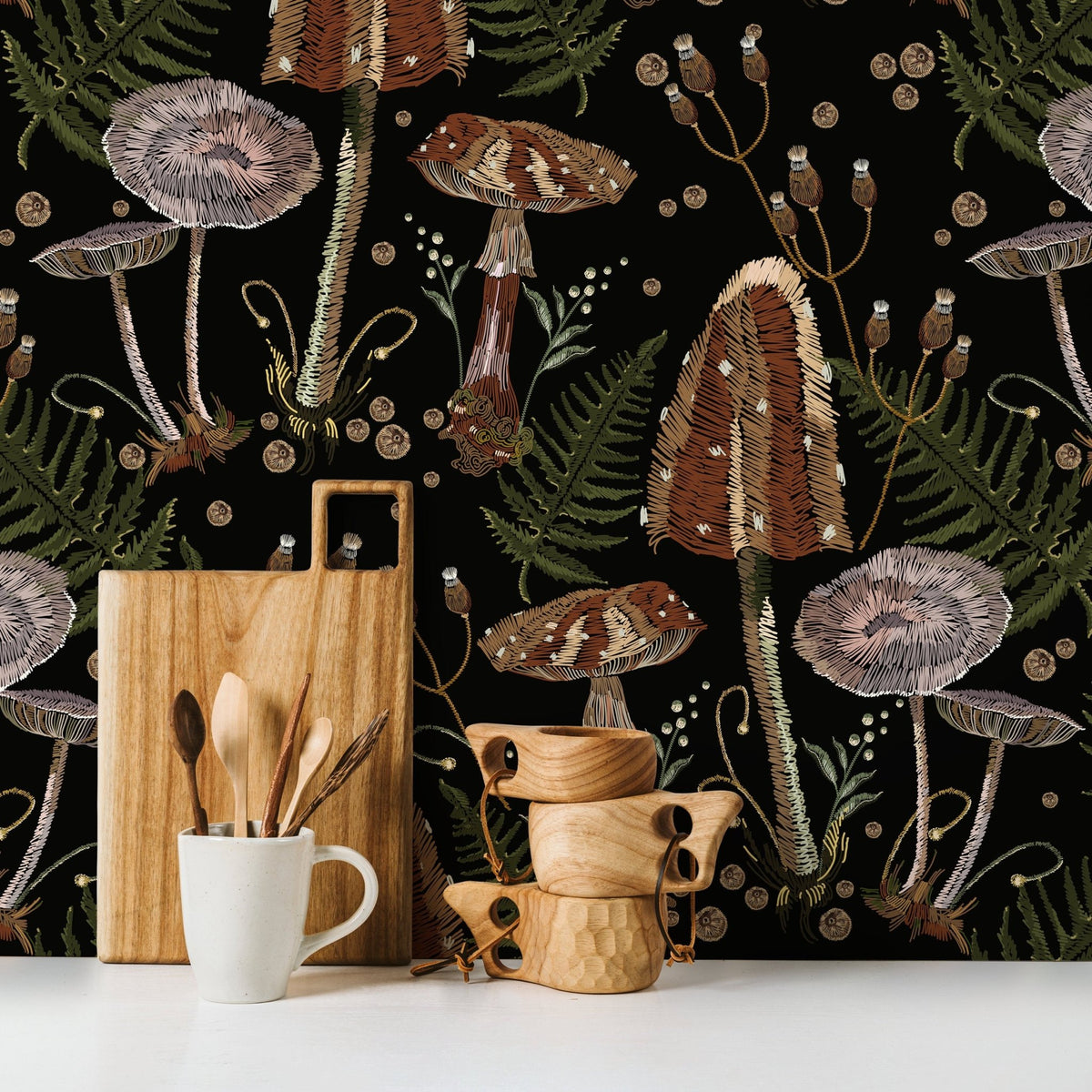 Dark Mushroom Wallpaper Dark Floral Wallpaper Peel and Stick and Traditional Wallpaper - D815 - WallTrend