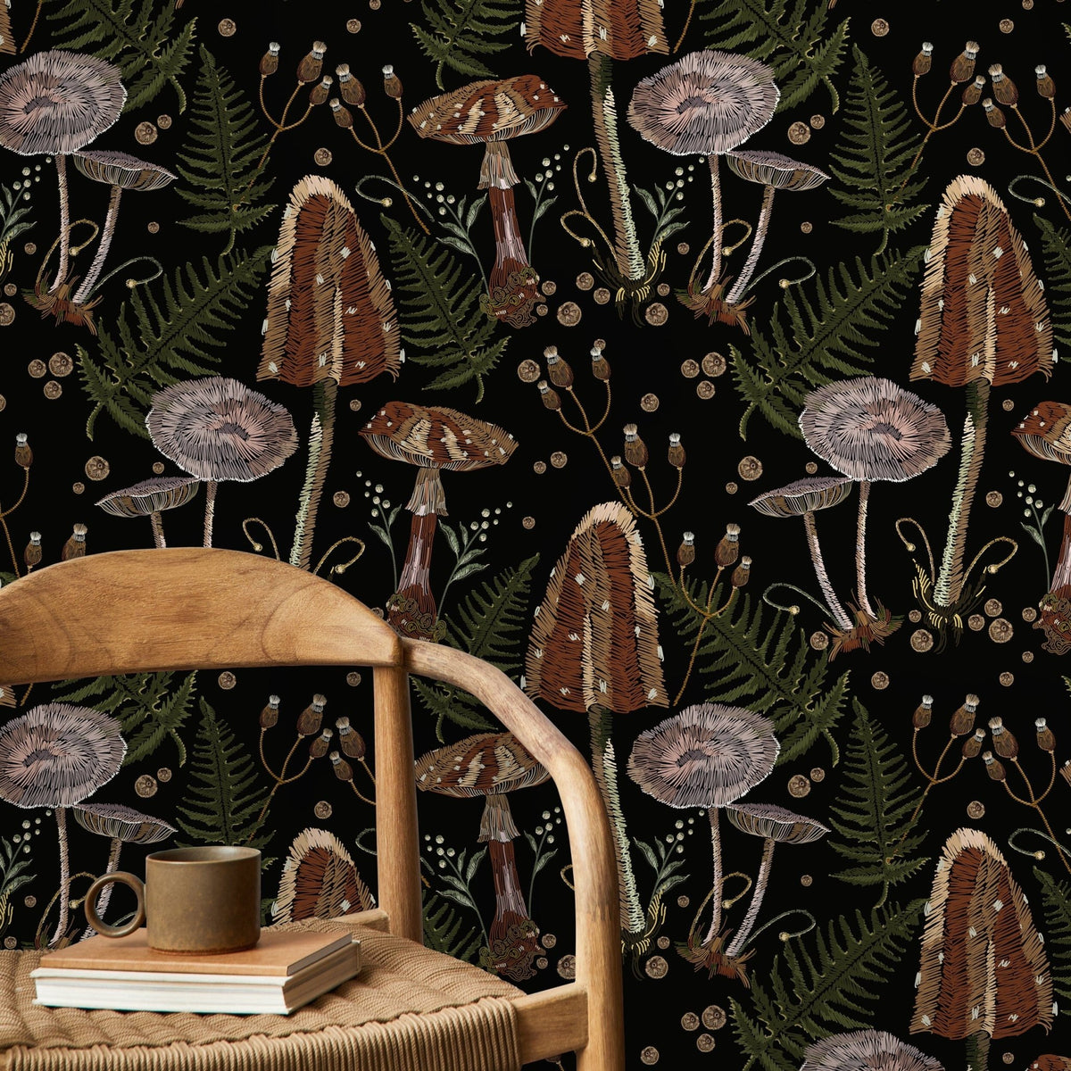 Dark Mushroom Wallpaper Dark Floral Wallpaper Peel and Stick and Traditional Wallpaper - D815 - WallTrend