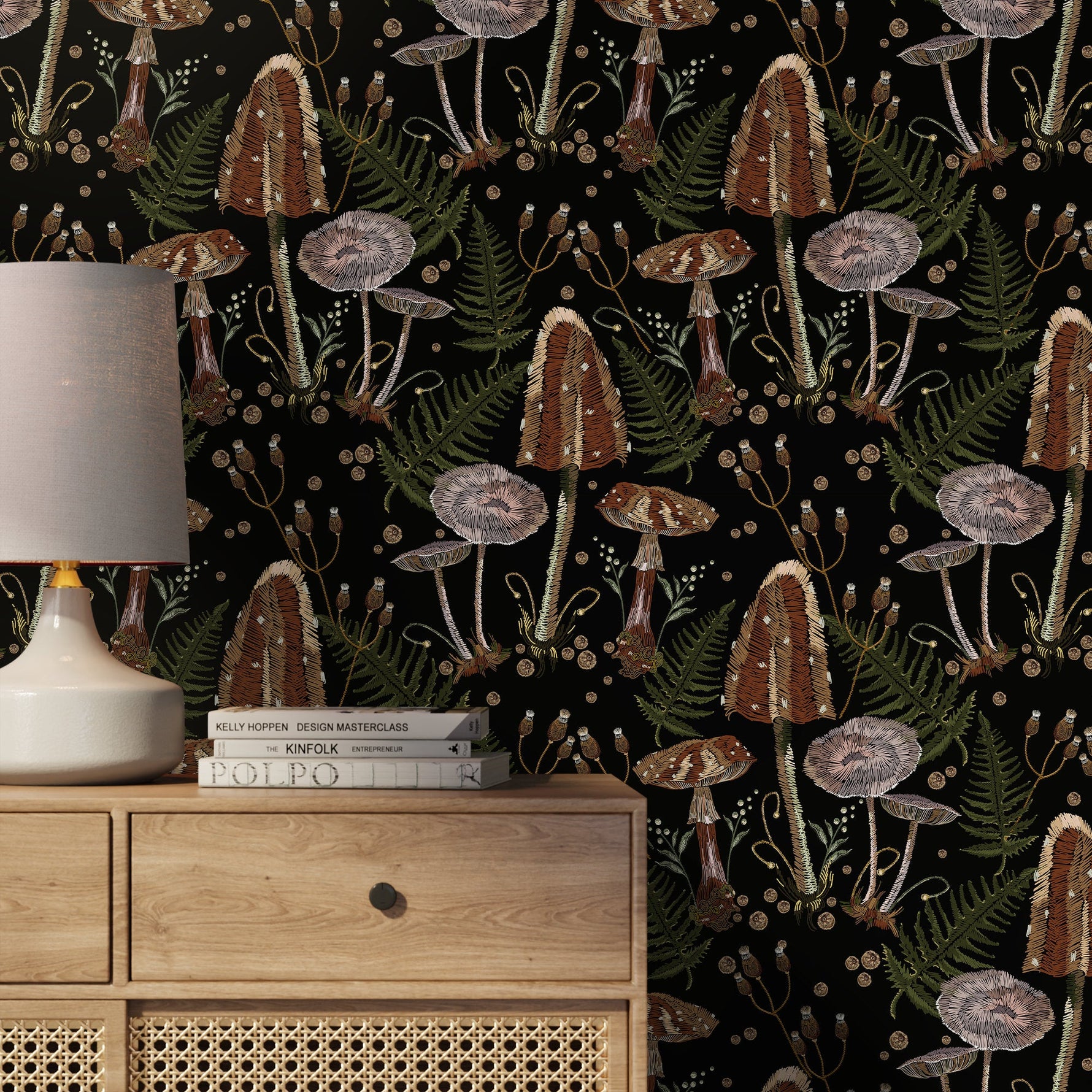 Dark Mushroom Wallpaper Dark Floral Wallpaper Peel and Stick and Traditional Wallpaper - D815 - WallTrend